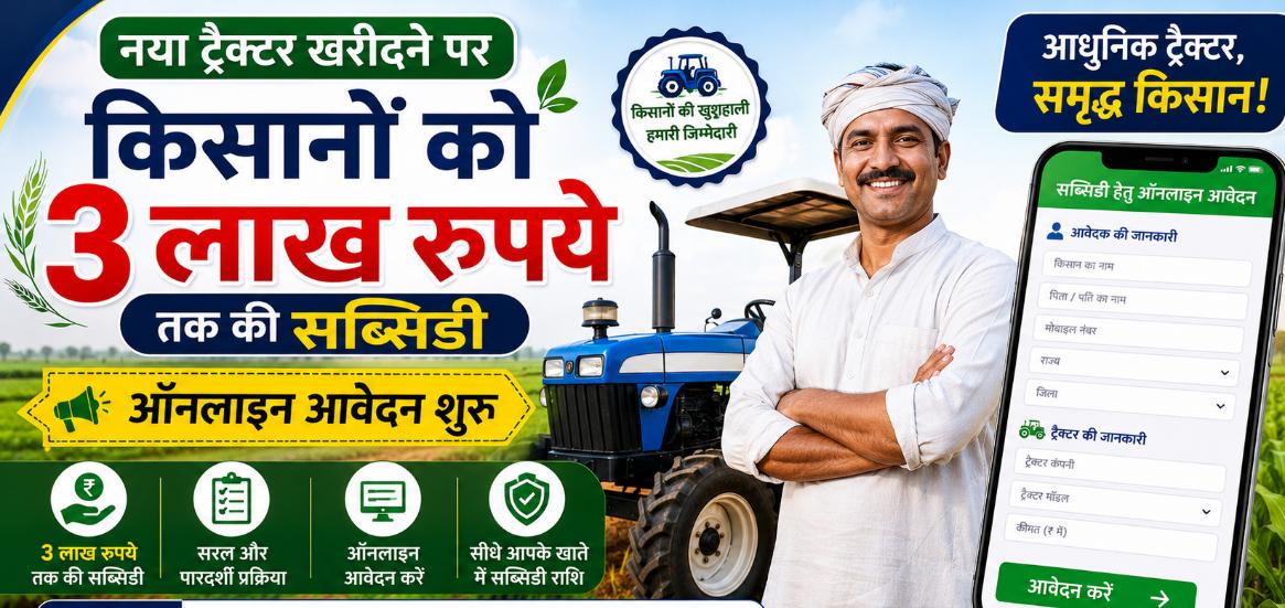 हरियाणा ट्रैक्टर सब्सिडी योजना 2026: नया ट्रैक्टर खरीदने पर 3 लाख रुपये तक की भारी छूट, ऑनलाइन आवेदन और पूरी जानकारी