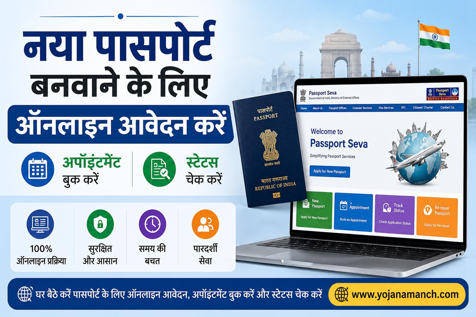 पासपोर्ट ऑनलाइन अप्लाई 2026: नया पासपोर्ट आवेदन, फीस, अपॉइंटमेंट और स्टेटस चेक की पूरी जानकारी